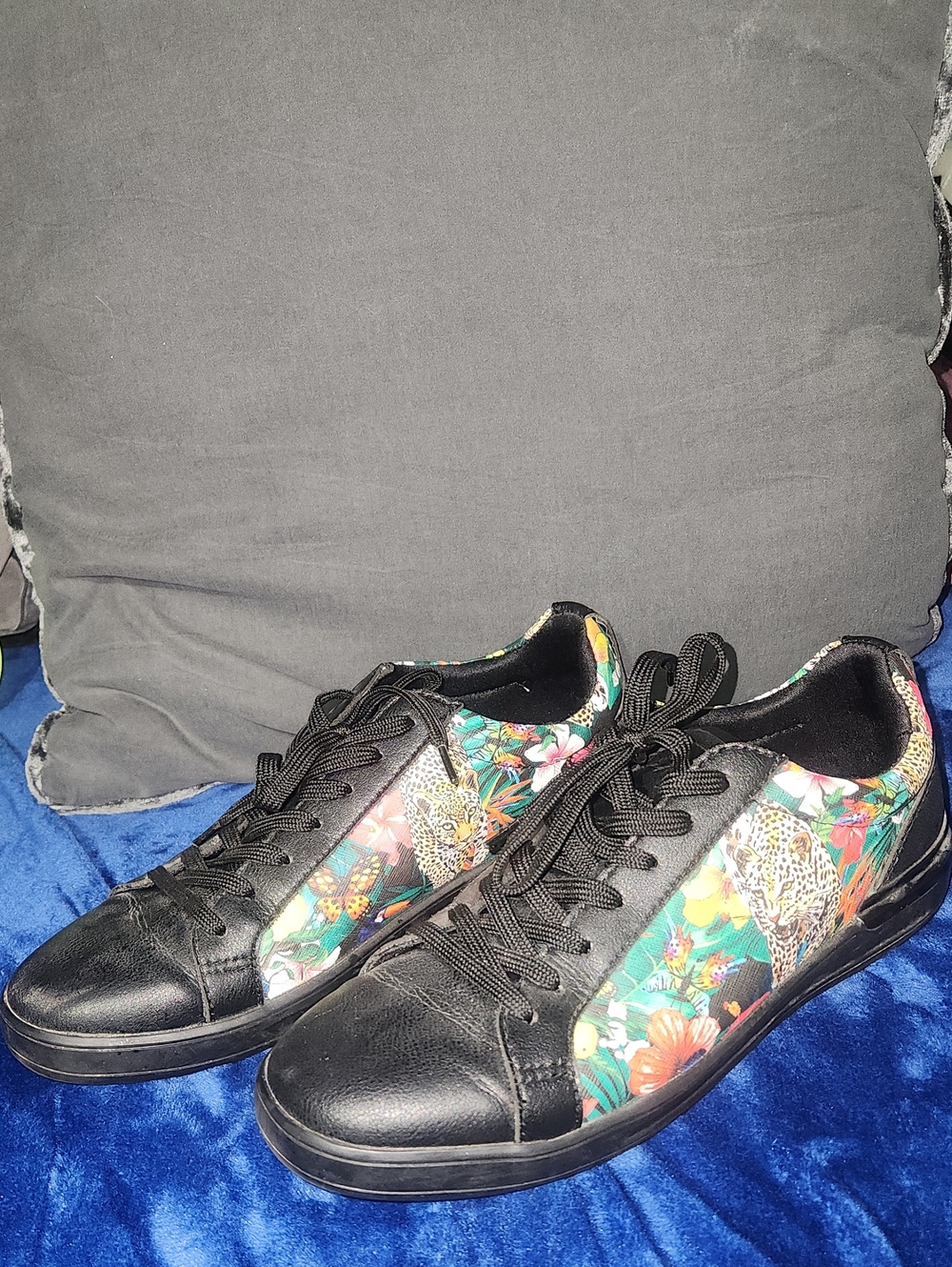 Aldo Black Sneakers with Floral & Leopard Accents